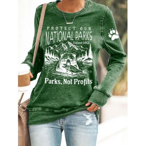Women's Protect Our National Parks Print Round Neck Sweatshirt
