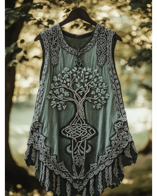 Boho Viking Tribal Celtic Knot Life Of Tree Patchwork Art Sleeveless Tank Top