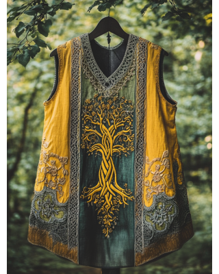 Boho Viking Tribal Celtic Knot Life Of Tree Patchwork Art Sleeveless Tank Top