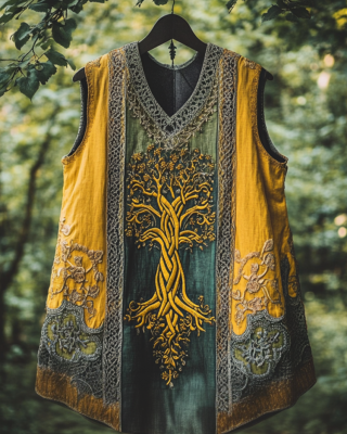 Boho Viking Tribal Celtic Knot Life Of Tree Patchwork Art Sleeveless Tank Top