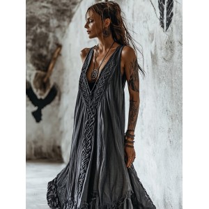 Women's Vintage Tribal Celtic Knot Art V Neck Tank Dress