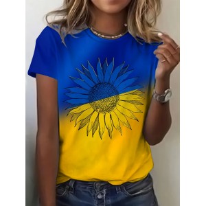 Women's We Stand Together Stop Ukr War Art Print Round Neck T-shirt
