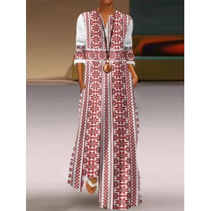 Ukraine Embroidered Art Print V-neck Casual Maxi Dress