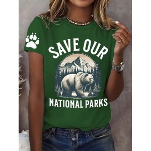 Women's Protect Our National Parks Print Round Neck T-shirt