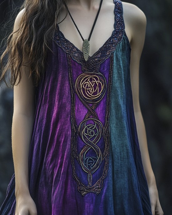 Vintage Celtic Mythology Gradient Lace Linen Tank Dress