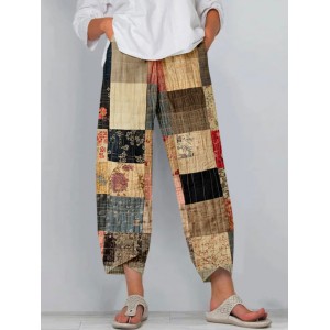 Vintage Japanese Style Patchwork Cropped Casual Pants