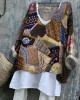 Geometric Stitching Pattern Vintage Women's Linen Shirt