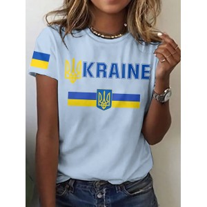 Women's Ukraine Print Crew Neck Casual T-shirt