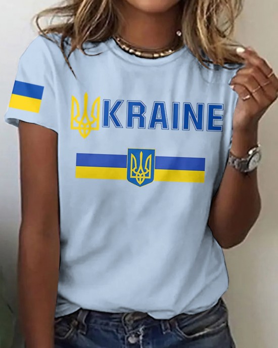 Women's Ukraine Print Crew Neck Casual T-shirt