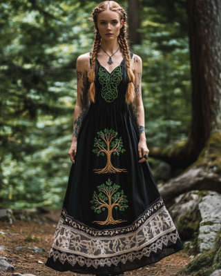 Tribal Celtic Knot Life Of Tree Lace Patchwork Art Linen Tank Dress