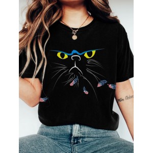 Women's Ukraine Inspire Angry Cat Abstract Art Print T-shirt