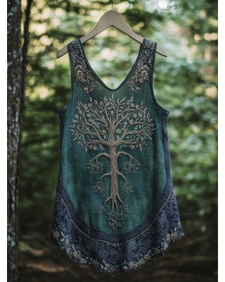 Boho Viking Tribal Celtic Knot Life Of Tree Patchwork Art Sleeveless Tank Top