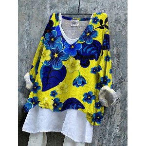 Ukrainian Floral Stop Ukr War Print Linen Women's V-neck Shirt