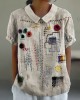 Colorful Embroidered Japanese Sashiko Art Linen Blend Shirt