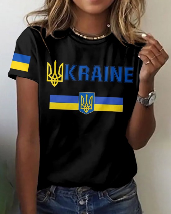 Women's Ukraine Print Crew Neck Casual T-shirt