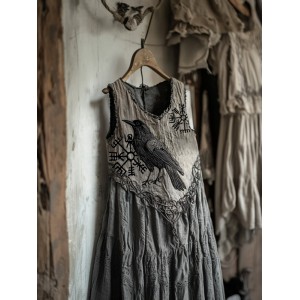 Tribal Raven Runes Embroidery Celtic Lace Art Tank Dress