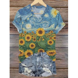 Retro Ukrainian Sunflower In Starry Night We Standing Together Art Pattern Casual T Shirt