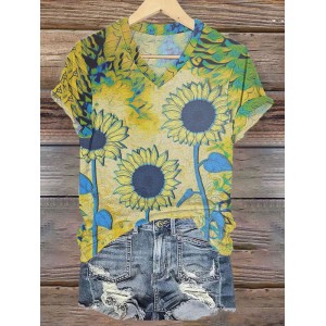 Retro We Standing Together Ukrainian Sunflowers  Art Pattern Casual T Shirt