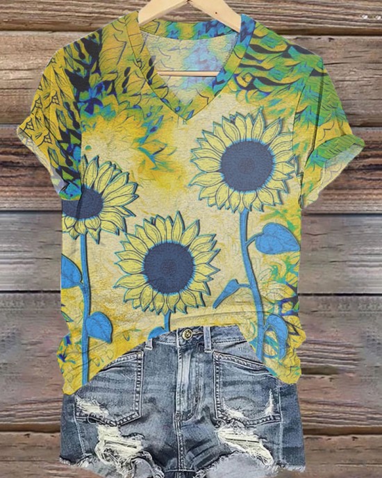Retro We Standing Together Ukrainian Sunflowers  Art Pattern Casual T Shirt