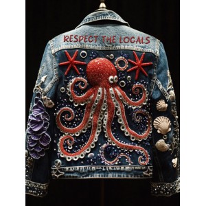 Respect The Locals Octopus Diamond Embroidered Denim Jacket