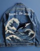 Retro Respect The Locals Waves And Whales Embroidered Art Denim Jacket