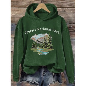 Women's Retro Protect Our National Parks Printed Hoodie