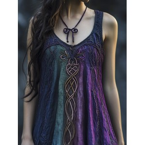 Vintage Celtic Mythology Gradient Lace Linen Tank Dress