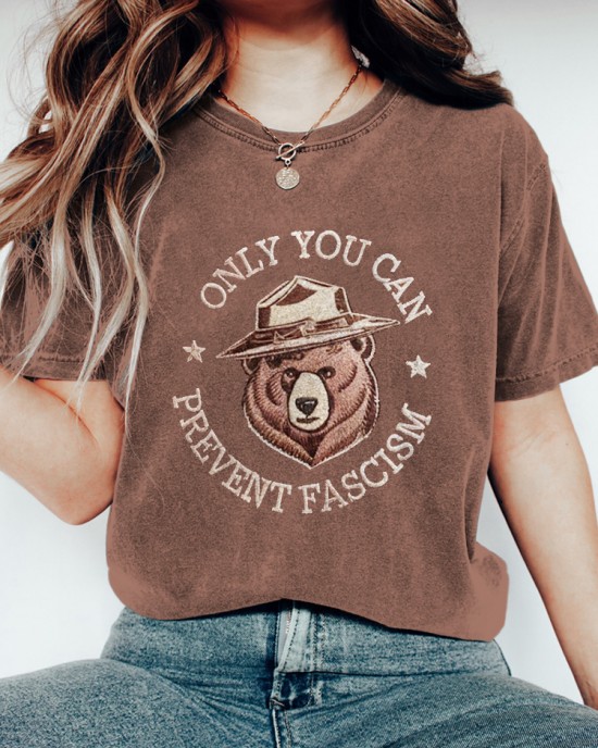 Only You Can Prevent Fascism Embroidery Vintage T-shirt