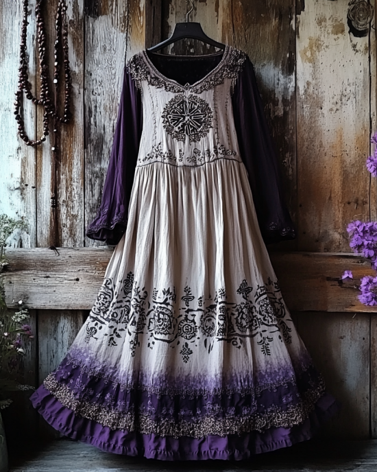Women's Vintage Tribal Viking Tree Of Life Lace Panel Dress