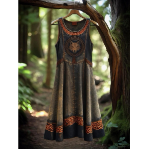 Vintage Tribal Viking Wolf Celtic Knot Tank Midi Dress