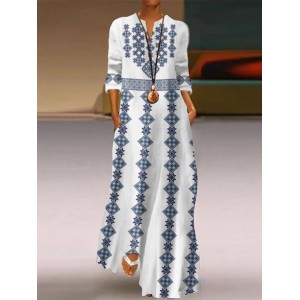 Ukraine Embroidered Art Print V-neck Maxi Dress