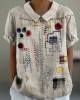 Colorful Embroidered Japanese Sashiko Art Linen Blend Shirt