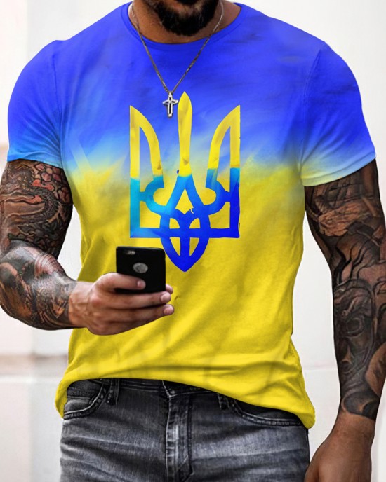 Men's I Stand With Ukraine Color Block Print Casual T-shirt