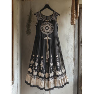 Vintage Viking Dreamcatcher Embroidered Flowy Linen Tank Dress