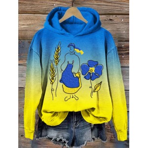 Ukrainian Wheat & Flower Embroidery Women's Hooded Sweatshirt