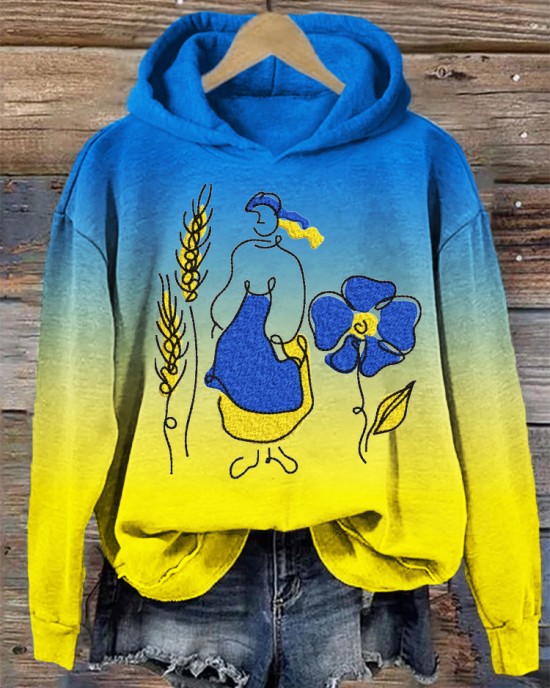 Ukrainian Wheat & Flower Embroidery Women's Hooded Sweatshirt