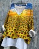 Ukrainian Sunflower Print Linen Women's V-neck Shirt
