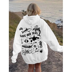 Save Our Seas Print Ocean Lover Comfy Hoodie