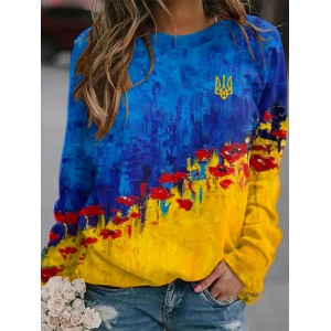 Women Support Ukrainian Floral Trident Design Sweatshirt