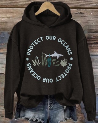 Protect Our Ocean Pattern Zip Up Hoodie