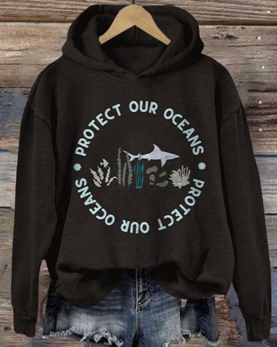 Protect Our Ocean Pattern Zip Up Hoodie