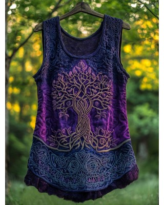 Boho Viking Tribal Celtic Knot Life Of Tree Patchwork Art Sleeveless Tank Top