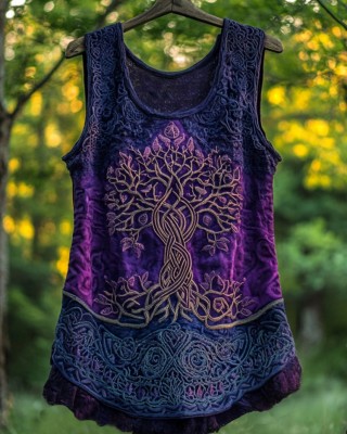 Boho Viking Tribal Celtic Knot Life Of Tree Patchwork Art Sleeveless Tank Top
