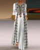 Vintage Ukraine Embroidered Art Print V-neck Casual Maxi Dress