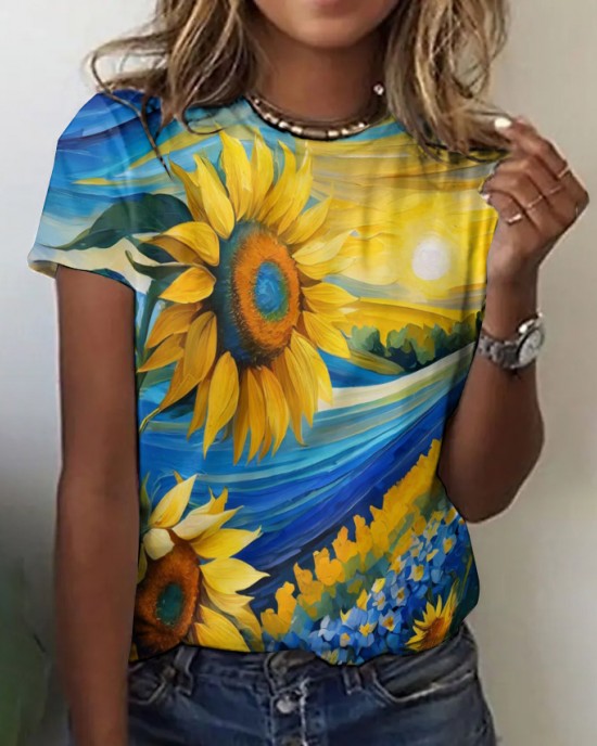 Women's Stand With Ukraine Sunflower Crew Neck T-shirt