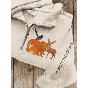 Respect The Local Wildlife Embroidered Zip Up Sweatshirt