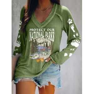Women's Protect Our National Parks Print V Neck T-shirt