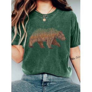 Women's Forest Bear Embroidered Washed T-shirt