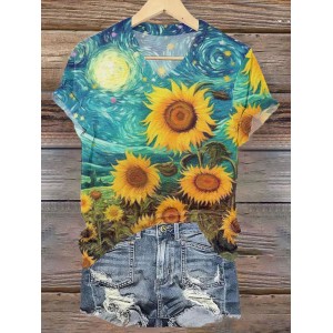 Vintage Ukrainian Sunflower Floral Print T-shirt