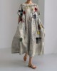 Colorful Embroidered Japanese Sashiko Art Linen Blend Maxi Dress